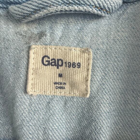 GAP Denim Jacket Women's M Lightwash Utility Tie Waist Belted Classic Chambray - Picture 3 of 6